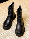 New Autumn Boots Women's Shoes Woman Fashion Round Toe Leather Ankle Boots Winter Stretch Black Comfortable Short