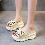 House Slippers Platform Slides Slipers Women Heeled Mules Black Sandals Fashion Lady 2024 High Summer Beige Luxury