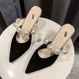 Black Apricot 2021 New Women Pointed Toe Slides New Summer Mules Sandals Sexy High Heel Ladies Shoes Zapatillas Mujer Casa