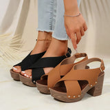 Breakj New Summer High-Heeled Waterproof Table Women's Shoes Large-Size Coarse Cross With Fashion Casual