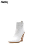Gold Snake Print Ankle Boots For Women Wedge High Heels Boots Woman Runway Design Chunky Heels Botas Mujer Western