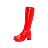 Autumn Winter Patent Leather Boots Fashion Long Shoes Round Toe Platform Thick Heel Ladies Party Wear Green Yellow Lavender