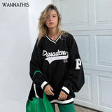 Letter Printing Women Loose Korean Sweatshirts Casual Long Sleeve Pullover Autumn 2021 Streetwear School