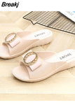 Ladies Sandals Summer Half Slippers Women's Fashion Square Buckle Casual Thick Heel Outer Wear Flat Sandals Slip on