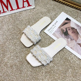 Women Brand Slippers Summer Slides Open Toe Flat Casual Shoes Leisure Slip-On Sweet Sandal Female Beach Flip Flops Big Size