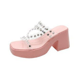 Bottom Water Drill High Heel Slippers Women 2025 Summer New Set Of Sandals Women Transparent With Thick Heel Wearing Cold