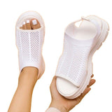 Breakj Spring And Summer Thick Bottom Net Cloth Pine Bottom Fashion Leisure Flat Bottom Hollow Fish Mouth Women Sandals