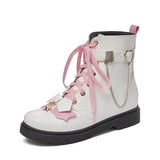 Martin Boots Plus Size Women Lolita Thick-Soled Lace Up Shoes Gothic Bat Wings Darkness Black Motorcycle Booties Metal
