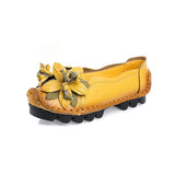 35-42 Genuine Leather Summer Flats Women Soft Slip-On Flat Shoes Black Red Floral Mom Loafers Moccasin Lady Designer