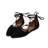 cross-tied gladiator summer shoes woman pointe toe cut out flat lace up ballet flats Roman style D'orsay shoes big size