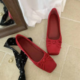 Breakj New Square-Headed Flat Shoes Bow Ballet Ballet Princess Wind Pure Color Sweet Single Shoes