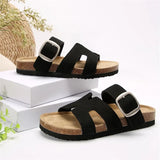 Breakj Summer New Large-Size Slippers Women With Thick-Bottomed Words Buckle Solid Color Casual Cold Slippers