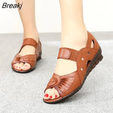 Women's Sandals Summer Genuine Leather Handmade Ladies Flats Sandals Women Soft Bottom Casual Non-slip Flat Mother
