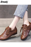 Hollow Leather Breathable Soft Flat Shoes Summer Women Leather Loafers Shoes Casual Solid Buckle Strap Ladies Oxford