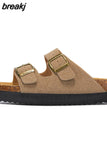 New Summer Women Beach Outside Platform Cork Slippers Med Heel Casual Non-slip Outdoor Sandals