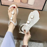 and The United States Large Size Flat Casual Sandals Women 2024 Summer New Line Buckle Clip Toe Roman Women