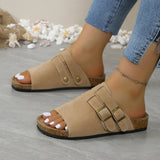 Breakj Large Imitation Cork Bottom Belt Buckle A Word Slippers Women Wear Hollow Thick Bottom Beach Cool