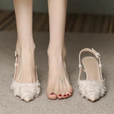 Summer Pointed Toe High Heels Women Sandals Shoes Stilettos Sexy Slingback Designer Shallow Mules Dress Zapatos Mujer
