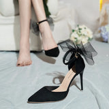 Bow Heels Designer Stiletto High Heels Women Pumps 2023 Wedding Shoes Bride Ladies Party Prom Shoes Big Size 44