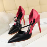Breakj Korean Version Of Fashion Sweet High Heels Women's High With Shallow Mouth Pointed Head Color Hollow One Word Belt Show Thin Single