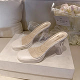 Breakj New Large-Size High-Heeled Shoes Crystal Coarse Heel Breathable Fashion Slippers Wearing Gentle Fairy Cool