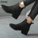 Women's Shoes Autumn Women Ankle Boots Suede Black Boots Slip on Ladies Casual Thick Heel Shoes Fashion Comfort