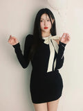 Bodycon Knitted Dress Woman Elegant Black Y2k Mini Dress Party Slim One Piece Dress Korean Fashion Casual Chic 2023