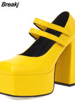 Big Size 43 Brand New Great Quality Block High Heel Chunky Platform Shoes Spring Summer Sexy Goth Mary Jane Footwear