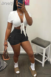 Summer Cargo Shorts Sets Women Sexy Short Pants Street Trousers 2023 Bow Lace Up Crop Top + Hight Waist Pockets