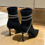 2025 New Sexy Pointed Fashion Boots Net Red Water Drill French High-Heeled Women's Fine Heel Thin Short