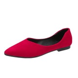 Breakj Version Of Large-Size Tip Flat Bottom Shallow Single Shoes Women's New Four-Season Velvet Flats Work