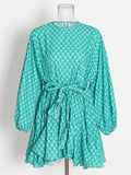 French Vintage Holiday Dress 2025 Summer New Fashion Design Smashed Flower With Long Sleeve Short