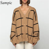 2020 Autumn Winter Korean Casual Women Y2K Plaid Knitted Cardigans Sweater Loose Long Oversized Sweater Jumper