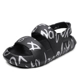 Summer New Men Sandals Fashion Graffiti Black White Beach Sandals Shoes Yez Slippers Slides Plus Size Thick Sole
