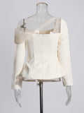 Small Senior Fashion Suit Women's 2025 New Slanted Shoulder Waist Top + Lace Mesh Skirt