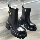 for women Thick Sole Chelsea Mid Calf Boots Woman Short barrel Boots Platform Shoes Motorcycle Boots Female Botas De