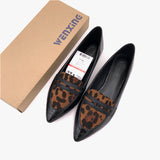 pattern/leopard pointed toe women flats single shoes British slip on lazy soft leather casual loafers brand designer