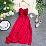 2020 Women Sleeveless Spaghetti Strap Dress V Neck Back Cross Strap Beach Dress Elegant High Waist Party