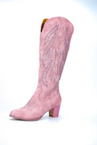 Women Fashion Boots Spring Low Heel Women Shoes Cool British Embroidered Design Soft Short Boots Party Knee High Boots Pink