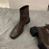 Heel Square Head Thin Boots Ankle Boots Women's Shoes 2024 New Autumn And Winter Korean Small Ankle Boots Martin