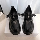 Women's Fashion Lolita Gothic Shoes College Style Black Pu Leather Platform Shoes Women Metal Chain Jk Uniform