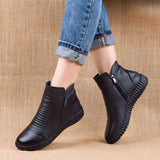 2021 Autumn Fashion Women Genuine Leather Boots Handmade Vintage Flat Ankle Botines Shoes Woman Winter