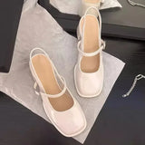Heels Mary Jane Sandals Women 2023 Summer Red Patent Leather Slingbacks Pumps Woman Square Toe Thick Heeled Shoes