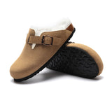 2023 New Winter Fur Cork Slipper Casual Women Solid Color Plush Inside Nubuck Leather Outside Non-slip Closed Toe