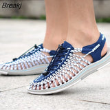 New Summer Men Sandals Beach Shoe Hand Made Sandals Breathable Casual Flat Non-slip Sandals Outdoor Sneakers Large Size