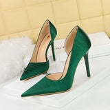 Breakj Korean Version Fashion Banquet High Heels Fine Heel Women's Shoes Retro Stone Satin Side Hollow Out High