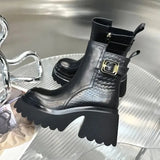 for women Thick Sole Chelsea Mid Calf Boots Woman Short barrel Boots Platform Shoes Motorcycle Boots Female Botas De