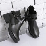 boots 2019 Rivet heels PU Leather women winter boots warm fur plush Insole ankle boots women shoes Buckle Strap