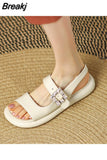 Buckle Thick Sole Sandals for Women Summer New Fashion Casual Rhinestone Roman Shoes Pu Leather Flat Sandalias De