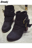 Chunky Heel Women Boots Retro Ankle Boots belt buckle Female Shoes vintage Round Toe Casual High Heels